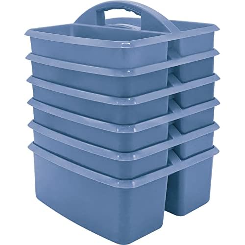 Teacher Created Resources Slate Blue Portable Plastic Storage Caddy 6-Pack for Classrooms, Kids Room, and Office Organization, 3 Compartments