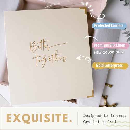 Elegant Wedding Planner Book and Organizer | 3 Ring Premium Wedding Binder | Tissue Wrapped | Unique Engagement Gift for Couples | Dividers, Pockets & Calendar | Protected Gold Corners (Beige)