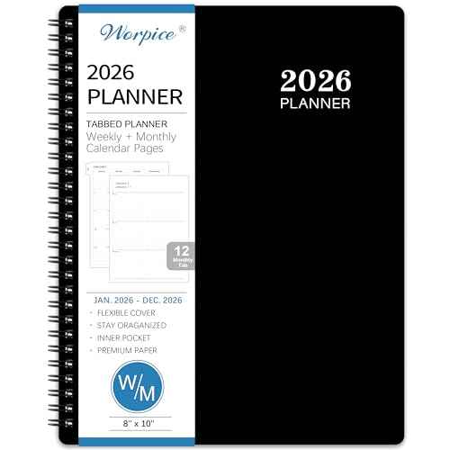 2026 Planner - 8¡± ¡¿ 10¡±, Planner Weekly and Monthly 2026, from JAN to DEC 2026, Premium Paper, Twin-wire Binding, Check Box, Coated Monthly Tabs, for Productive Life