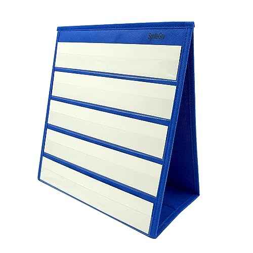 Blue Tabletop Desktop Pocket Chart with Bonus 20X Dry Erase Cards. Double Sided and Self-Standing (13¡± X 12¡±)
