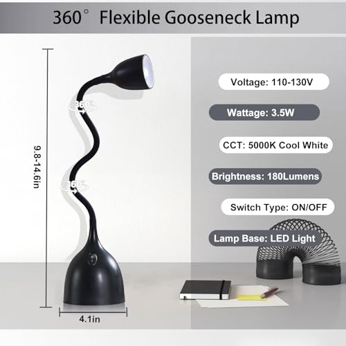 EJIAXIN Black LED Desk Lamp - Flexible Gooseneck Reading Office Light