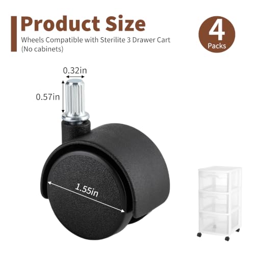 Swivel Caster Wheels for Sterilite 3-Drawer Cart (4-Pack) - Durable, Quiet, 360° Rollers