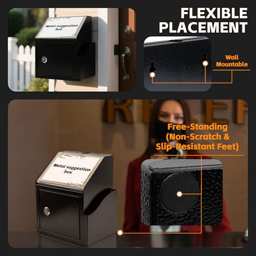 Black Suggestion Box with Lock and Slot - Wall-Mounted or Countertop Donation & Comment Box
