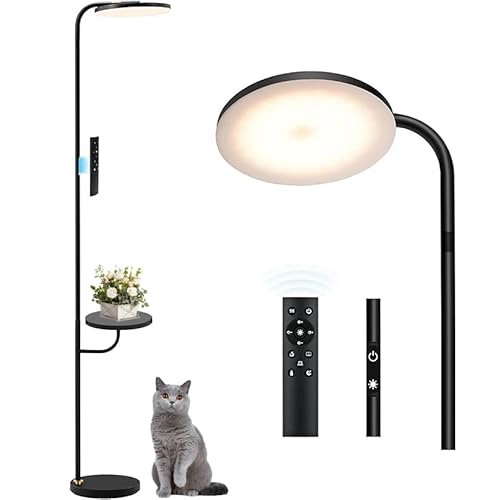 36W LED Floor Lamp with Table & Shelves, Minimalist Stepless Dimmable Torchiere with Dual Control (Remote & Touch), 350¡ÆRotating Head Reading Floor Lamp for Living Room, Bedroom, Office