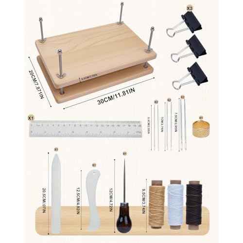 eZAKKA Book Binding Kits, Book Press 11.6 x 7.6 Inch with Plastic Bone Folder, Waxed Thread for Beginners Bookbinding Supplies, 15PCS