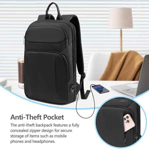 Backpack for Men Slim & Expandable Travel Laptop Backpack with USB Charging Port Water Resistant Anti-Theft Business Backpack Fits 15.6In Laptop for Commute Work College with Small Bag(Business Black)