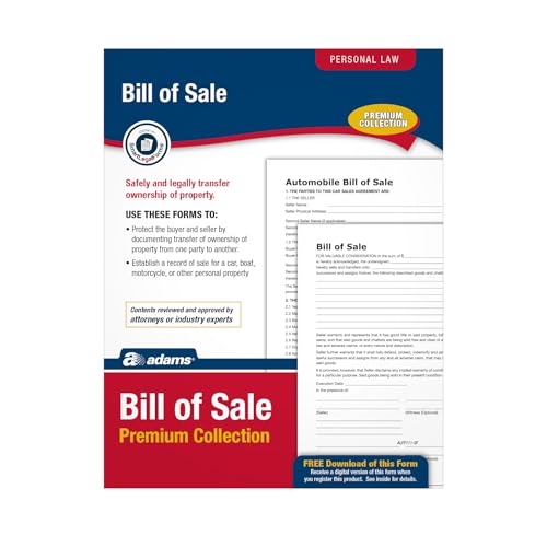 Adams Bill of Sale Forms Pack – 2 Motor Vehicle & 2 General 8.5 x 11