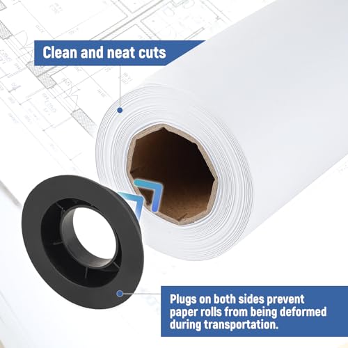 36" x 150' Wide Format Plotter Paper 2 Rolls, Goefun 20lb CAD Inkjet Paper Rolls 2" Core for CAD Printing on Plotter Printers