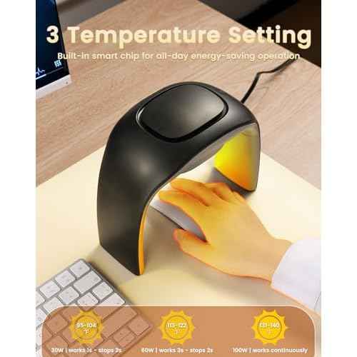 100W Heated Mouse Pad Hand Warmer for Office Home Indoor Desktop Use, 2025 Upgraded Desk Mouse Keyboard Hand Warmer 3 Temperature 20dB Quiet PTC Fast Heating Energy Saving Foldable - Black