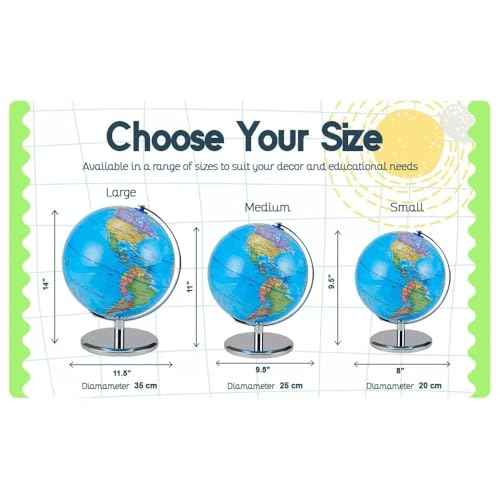 LED Illuminated World Globe with Chrome Rotating Stand ? 3-in-1 Educational Tool for Kids & Adults, Interactive Learning Globe with Constellation Map, Lighted Display, 14 Inch