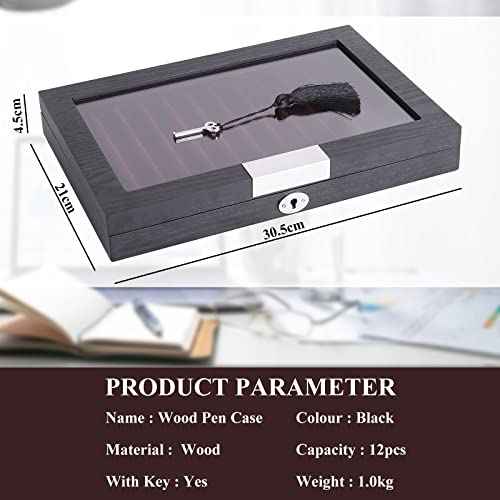 Wood Pen Display Box Luxury Fountain Pen Collector 12 Slot Storage Organizer Case with a Key (1 Layer)