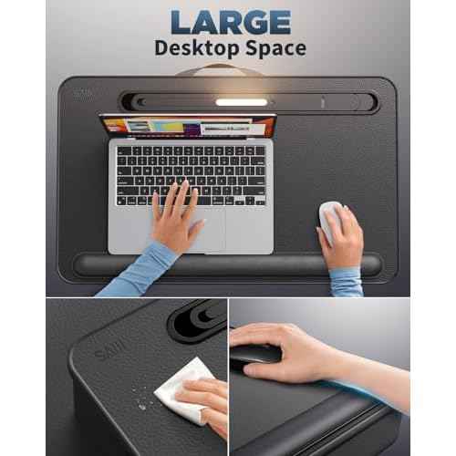 SAIJI Lap Desk with LED Light, Portable Laptop Tray with Cushion - Fits Up to 17" Laptops & MacBook, Lap Table Stand for Bed and Couch, Lap Desk for Writing and Reading