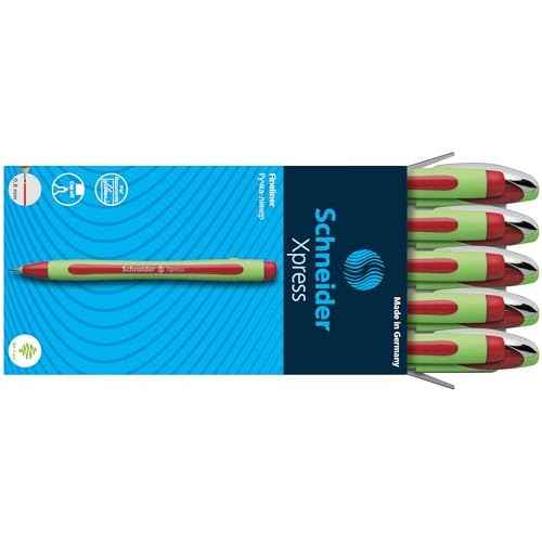 Schneider Xpress Premium Fineliner, 0.8 mm Porous Point, Light Green Barrel, Red Ink, Box of 10 Pens (190002)
