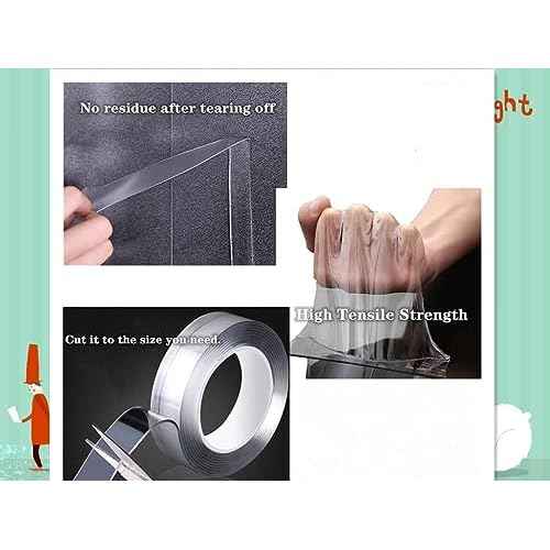 Double Sided Tape Heavy Duty, Multipurpose Removable Mounting Tape Adhesive, Reusable Strong Stick Wall Tape Strip Clear Adhesive for Poster Carpet Tape Sticky Items-(9.84 feet)-White (A2)