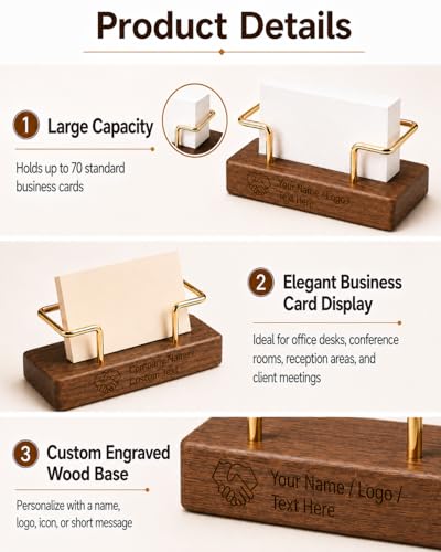 HJX Custom Square Walnut Business Card Holder with Engraving Desk Stand