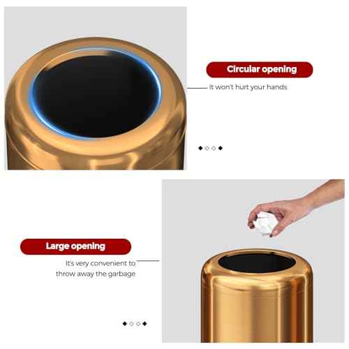 8L/2.1gal Open Top Garbage Can,Brushed Gold Trash Can,Brass Trash Can for Bathroom,Powder Room,Bedroom,Office (Rose Gold)