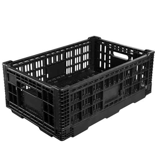 Collapsible Storage Bin Containe£¬52 Liter Transferheavy duty Black plastic storage box,milk crates heavy duty Transit storage (1)