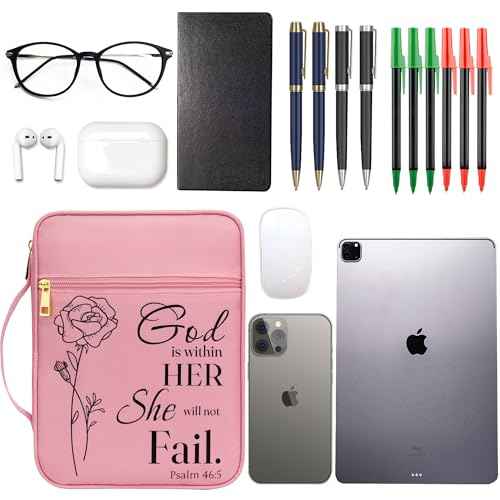 GUEER Bible Cover for Women, Bible Holder, Bible Cover Carrier Carrying Organizer Bag, Zipper and Pockets for Standard Size Bible, Gift for Women boy (Pink-Rose)
