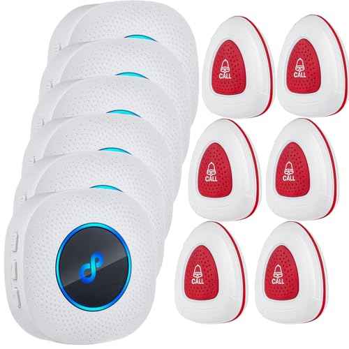 Caregiver Pager, Wireless SOS Call Button for Elderly at Home, Medical Life Alert System for Patients, Disabled, Nurses, 6 Receivers + 6 Buttons