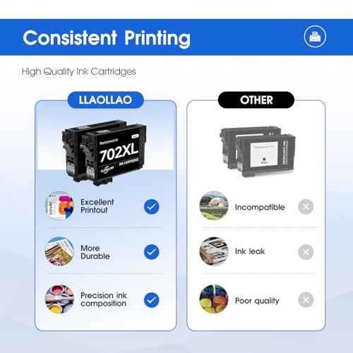 702xl Black Ink Cartridges Remanufactured Replacement for 702 Ink cartridges 702 XL T702XL for Epson WF-3720 WF-3730 WF-3733 Printer High Capacity (2 Pack)