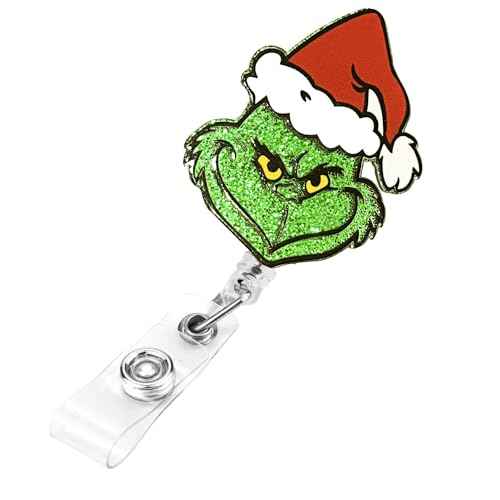 Christmas Cute Nurse Badge Reel Retractable Glitter Santa Name Tag Badge Holder for Nurse Doctor Teacher Student RN
