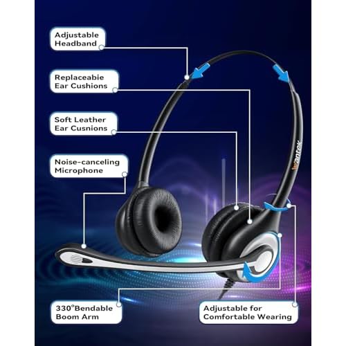 Wantek RJ9 Telephone Headset with Microphone Noise Cancelling, Office Phone Headset Compatible with Plantronics S12 Polycom VVX310 VVX410 VVX411 Avaya 1416 ShoreTel 230 Allworx NEC Landline Phones