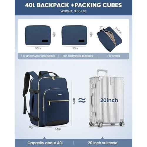 LOVEVOOK 40L Travel Backpack for Women Men,Waterproof Airline Approved Carry On Luggage Travel Essentials,TSA Carry On Backpack Personal Item Travel Bag Suitcase Weekender Traveling with Packing Cubes