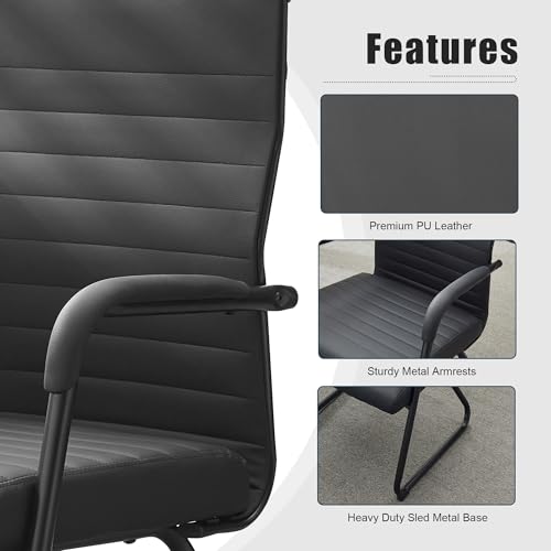 Okeysen Black Leather Office Guest Chairs (Set of 2) Modern Sled-Base, 300lb Capacity
