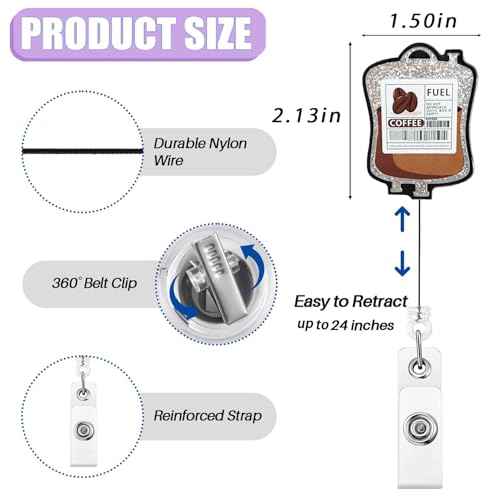 Funny Coffee Fuel Glitter Badge Reel Retractable for Nurse Nursing RN CNA LPN Medical Worker & Office Staff | Cute Nurse Gifts, Coffee IV Bag Badge Holder with Alligator Clip & 24¡± Durable Nylon Cord