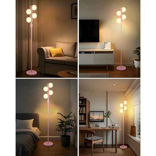 Lightdot 64IN Dimmable Globe Floor Lamp, Gold Standing Lamps with 4pcs 3000K G9 Bulbs Soft Warm White Eye Care, Mid Century Floor Lamp for Living Room