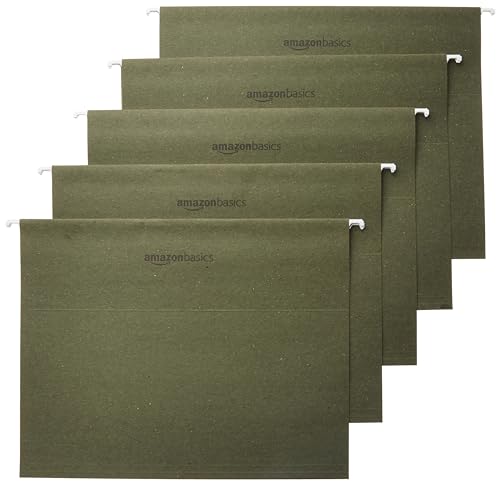 Amazon Basics Green Hanging File Folders with Adjustable Tabs - 25 Pack, Letter Size
