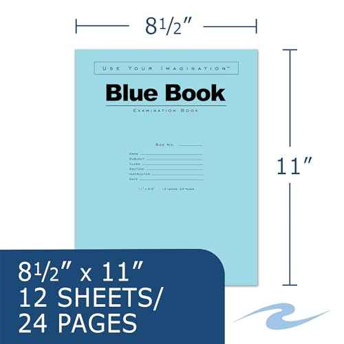 ROARING SPRING Exam Blue Books, 50 School Examination Booklets, 11" x 8.5", 12 Sheets/24 Pages, Wide-Ruled with Margin Student Testbook, Made in USA