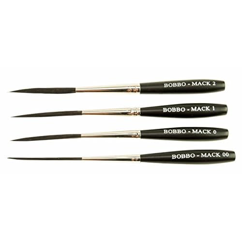 Set of 4 Sizes 00-2 Series Bobbo-Mack Super Quad 4 Action Scroll Pinstriper Brushes Blue Squirrel & Black Synthetic Hair