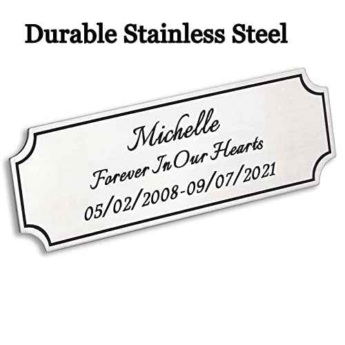 3"W x 1"H, Custom Elegant Engraved Plate, Personalized Memorial Name Plate for Trophy, Frames, Urn, Brass or Stainless Steel Laser Engraved Plaque with Adhesive Backing or Screws (Silver, Gold)