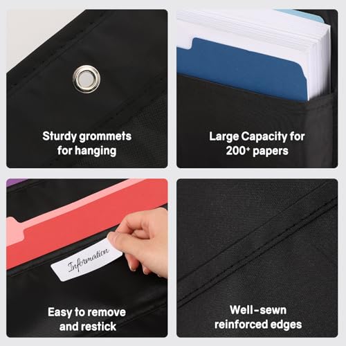 SUNEE 10-Pocket Hanging Wall File Organizer Black Space Saver Office Classroom
