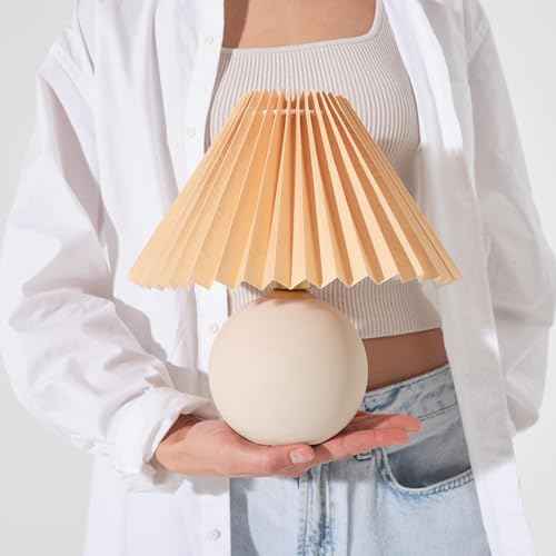 Brightech Serena LED Table Lamp - Modern Ceramic Lamp with Pleated Shade for Bedside, Nightstand, Desk - Cozy Night Light with Soft White Light for Living Room, Bedroom - Peach