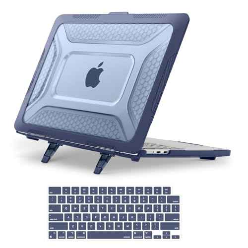 MOSISO Compatible with MacBook Air 13 inch Case 2025 2024 2023 2022 M4 A3240 M3 A3113 M2 A2681,Honeycomb Heavy Duty TPU Bumper Hard Case with Kickstand&Keyboard Skin for MacBook Air 13.6, Navy Blue