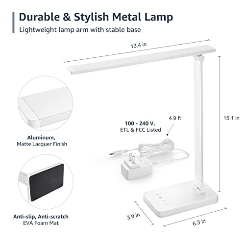 Lepro White LED Desk Lamp 9.5W 800lm, Adjustable Eye-Care Office Light