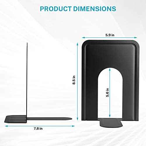 MaxGear 8.5 in Extra Large Heavy Duty Metal Book Ends, Classic Black Premium Bookends for Shelves, Non-Skid Bookend, Book Stopper for Books/Movies/CDs/Games, 8.5 x 5.9 x 7.8 in,4 Pairs