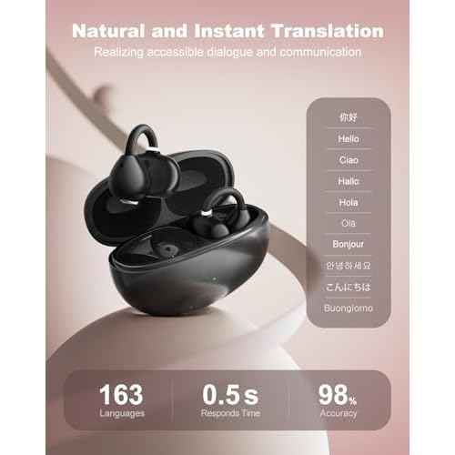 AI Translation Earbuds Real Time, 163 Languages & Accents Translator Ear Buds Aud?fonos Traductores Ingl?s Espa?ol Open Ear Earbuds Wireless Headphones for Travel Business Learning