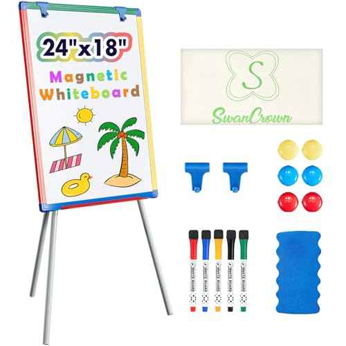 Dry Erase Board White Board for Kids 24x18 inch Art Easel for Kids Magnetic Tripod Whiteboard Art Easel and Flipchart Board with a Height-Adjustable Stand Perfect for Kid