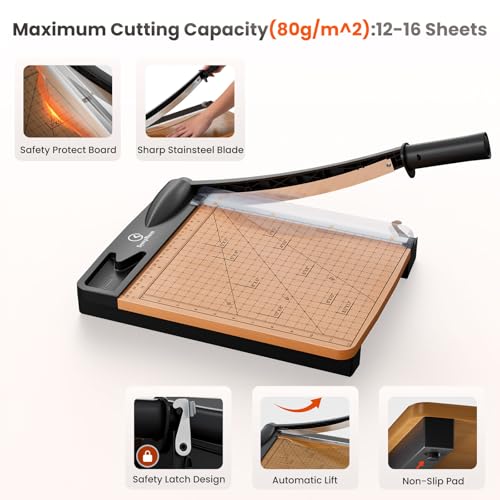 12 Inch Heavy Duty Paper Cutter with Wood Base Guillotine Trimmer