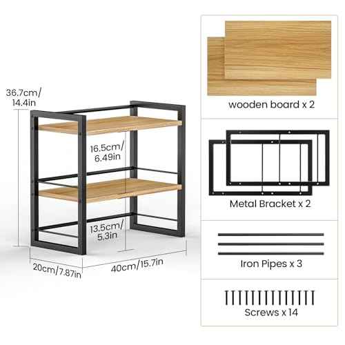 Office Desk Shelf Organizer, Wood Desktop Bookshelf Supplies Storage Rack, Shelf for Top of Desk and Dresser (Black-2 Tier)