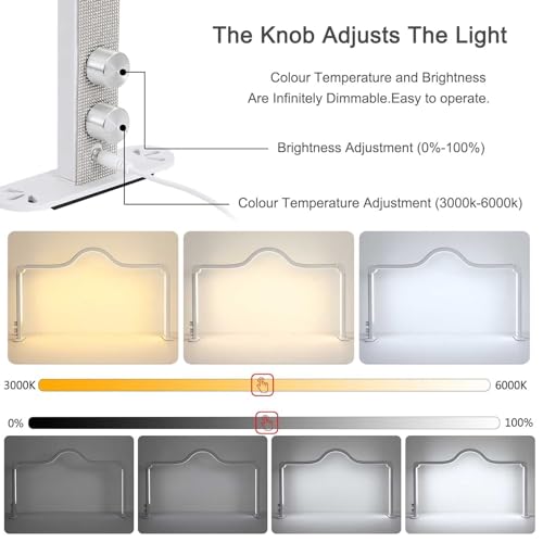 Half Moon Light for Nail Desk, 34.5In Foldable Square Nail Tech Lamp with Phone Holder, 3000-6000K Dimmable Half Moon Manicure Light for Lash Eyelash Extension, Tattoo, Eyebrows, Crafts (White, A)
