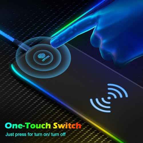 RGB Gaming Mouse Pad Wireless Charging 15W with LED Cable, XXL Large Mousepad 800x300x4mm with 13 Light Modes Non-Slip Rubber Base, Waterproof Computer Mat for Home Office Gaming Keyboard Desk Decor