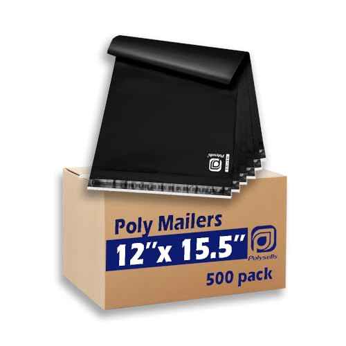 POLYSELLS 500 pcs 12x15.5 Inches Black Poly Mailers Shipping Envelopes, Strong Adhesive Sealing, Waterproof, and Tear-resistant Postal Mailing Bags for Clothing, Books, and Accessories