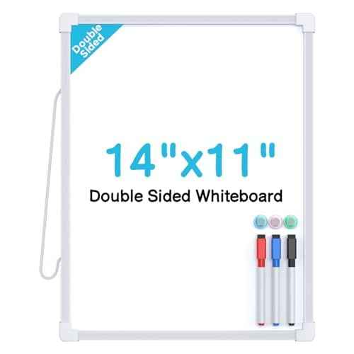 MaxGear Small Dry Erase Board, 14"x11" Double Sided Hanging Whiteboard for Wall, Mini White Board with 3 Dry Erase Markers and 3 magnets, Portable Whiteboard for Planning Learning Writing Drawing Memo