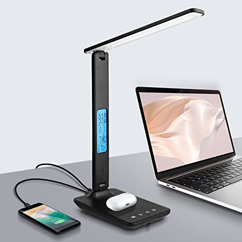 LAOPAO Black Desk Lamp with Wireless Charger & LCD Clock - Office & Dorm Light
