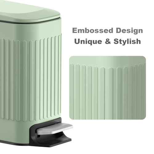 TrashAid Slim Bathroom Trash Can with Lid Soft Close, 6 Liter/1.6 Gallon Stainless Steel Small Garbage Can with Removable Inner Bucket, Step Pedal, Slim Wastebasket for Toilet, Office, Bedroom, Green