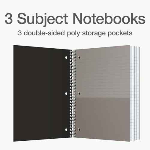 Oxford 3 Subject College Ruled Spiral Notebook 8.5x 11 - Poly, Water Resistant Cover - 150 Sheets, 6 Pack